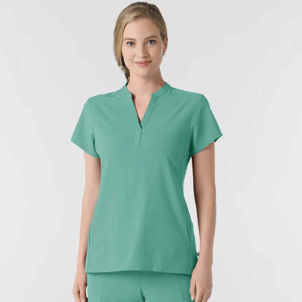 RENEW Women's Mandarin Collar Scrub Top Turquoise XL